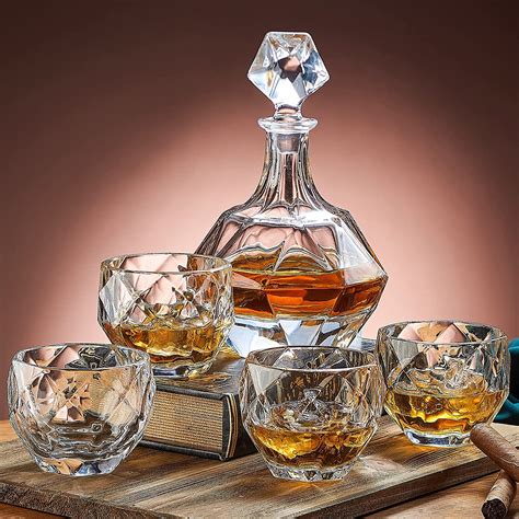 crystal whisky decanter and glasses.